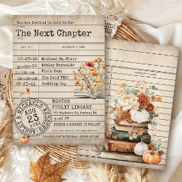 Convites Vintage Library Card Books Fall Floral Wedding