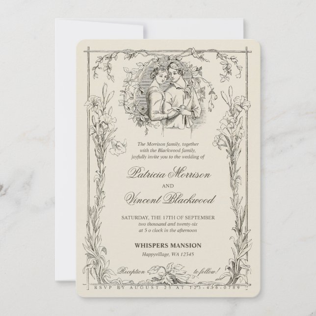 Convites Vintage Lily Frame and Love Casal Weding (Frente)