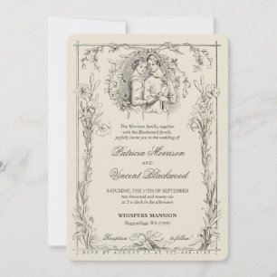 Convites Vintage Lily Frame and Love Casal Weding