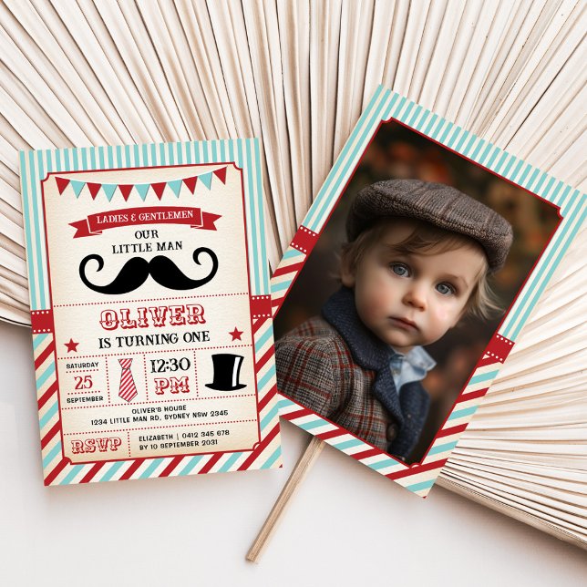Convites Vintage Little Man Mustache primeiro aniversario B (Criador carregado)