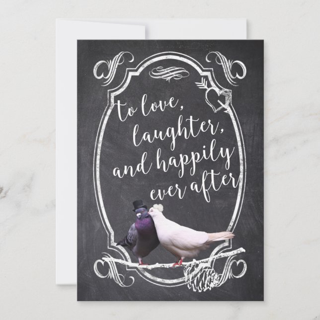 Convites Vintage Love Birds Rustic Chalkboard Wedds (Frente)