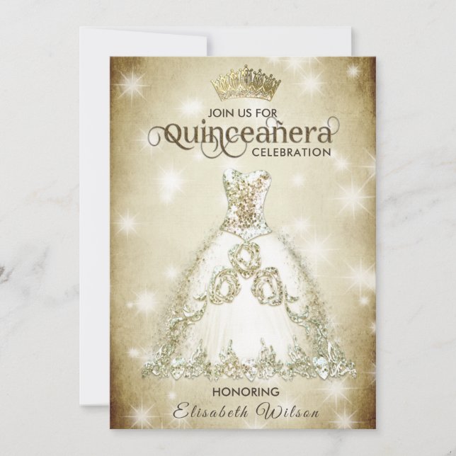 Convites Vintage luxuosa tiara Quinceañera (Frente)