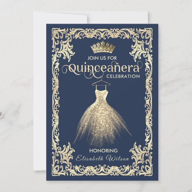 Convites Vintage luxuosa tiara Quinceañera (Frente)
