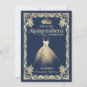 Convites Vintage luxuosa tiara Quinceañera