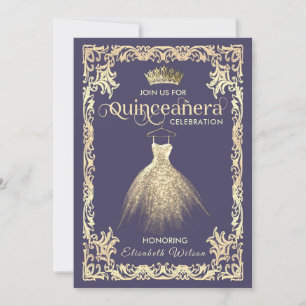 Convites Vintage luxuosa tiara Quinceañera