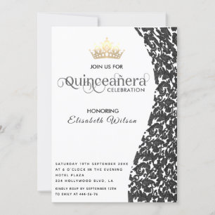 Convites Vintage luxury damask gold tiara Quinceañera