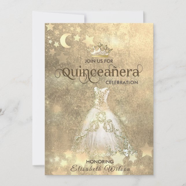 Convites Vintage luxury dourtiara Quinceañera (Frente)
