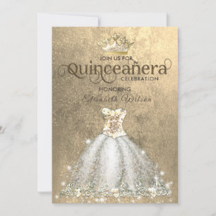 Convites Vintage luxury gold tiara Quinceañera