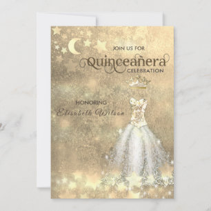 Convites Vintage luxury gold tiara Quinceañera Invivit