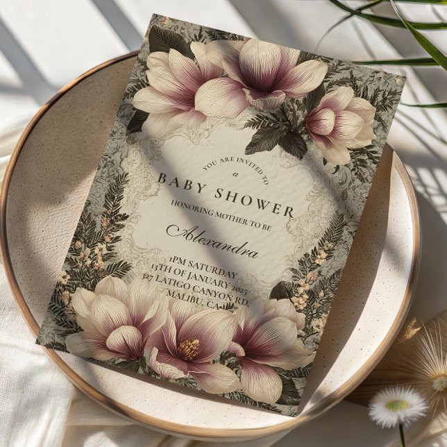 Convites Vintage Magnolia Baby Shower (Criador carregado)