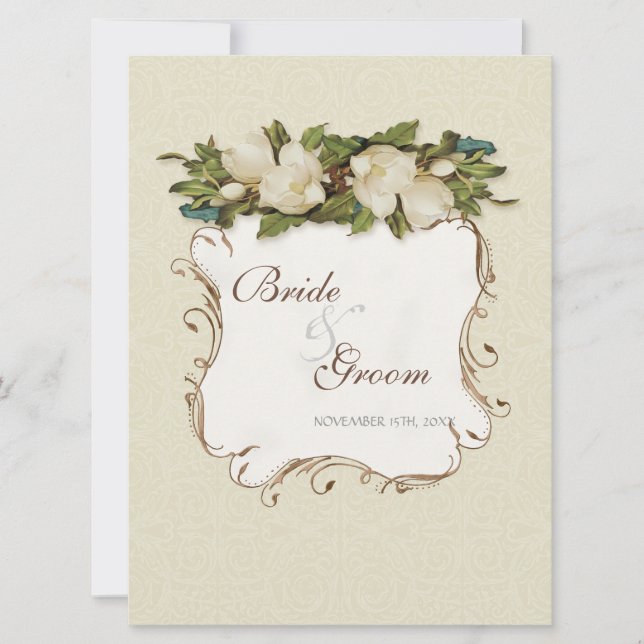 Convites Vintage Magnolia Swirls Casamento tema damasco Con (Frente)