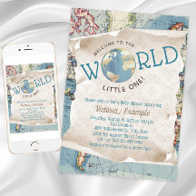 Vintage Map Baby Shower Invations