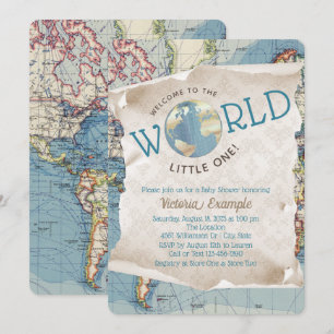 Convites Vintage Map Baby Shower Invations