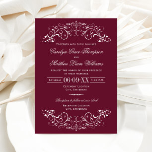 Convites Vintage Maroon e Silver Flourish Wedes