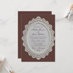 Convites Vintage Marrom Chocolate Renda Doily Casamento Ret