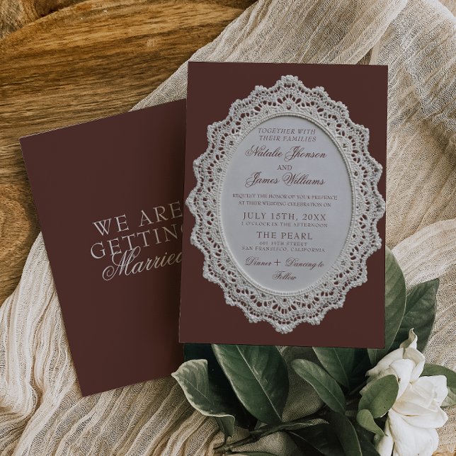 Convites Vintage Marrom Chocolate Renda Doily Casamento Ret (Criador carregado)