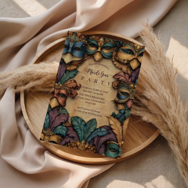 Convites Vintage Masked Mardi Gras Masquerade (Criador carregado)