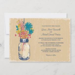 Convites Vintage Mason Jar e Wildflower Wedding