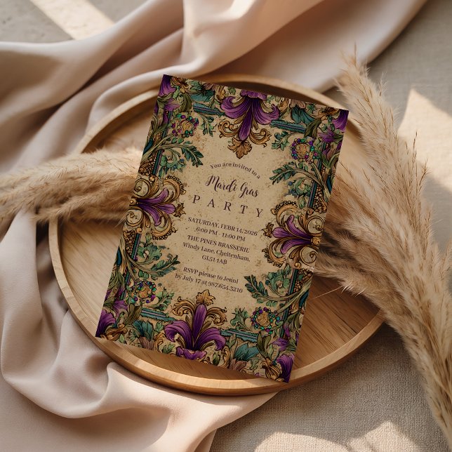 Convites Vintage Masquerade Mardi Gras Elegance (Criador carregado)