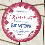 Convites Vintage Mauve Pink, Marinho Blue Bat Mitzvah Rusti<br><div class="desc">Este único design redondo com flores silvestres cor-de-rosa mave é atraente com um padrão floral azul marinho no verso. Modifique facilmente o texto e transfira este design para rótulos e sinais. Esse tom de rosa é versátil para temas de cor rosa-claro, cor-de-rosa-rosa ou mauve de urze. Um design de convite...</div>