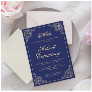 Convites Vintage Mehndi Casamento Islâmico Azul