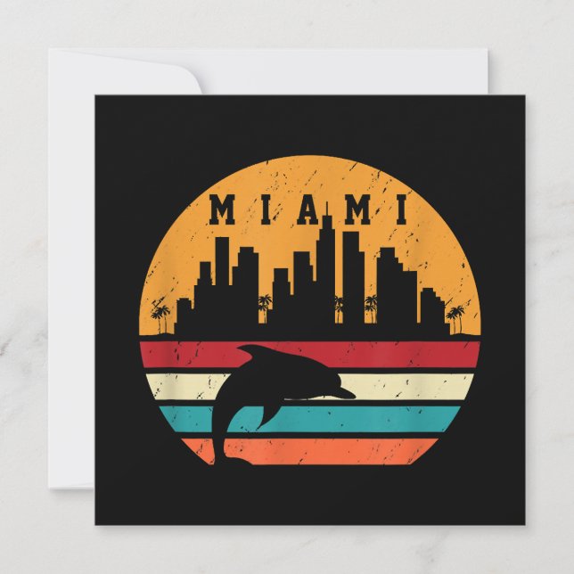 Convites Vintage Miami anos 80 Silhueta de Golfinho Souveni (Frente)