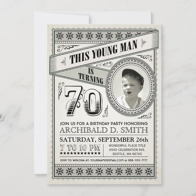 Convites Vintage Milestone Birthday convoca sua foto (Frente)
