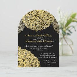 Convites Vintage Modern Floral Chrysanthemum Cinza Amarelo