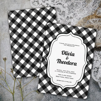 Convites Vintage Modern Gingham wedding invitation