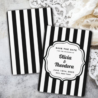 Convites Vintage Modern Stripe Save the Date Cards