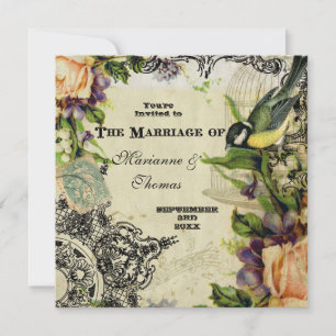 Convites Vintage moderno, redemoinho amarelo da gaiola de