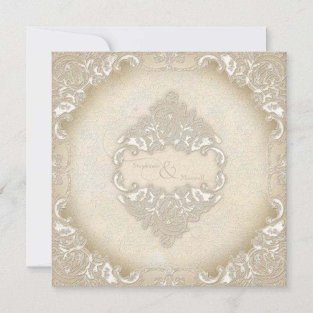 Convites Vintage Monograma Lace Barroco Etching Swirl Forma (Frente)