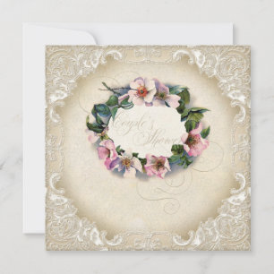 Convites Vintage Monograma Lace Rosa Rosa Selvagem Formal