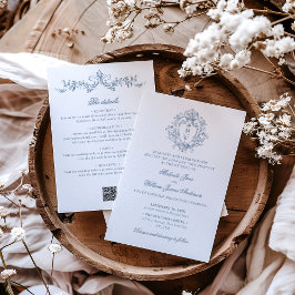 Convites Vintage Monogramas Crest Código QR Tudo Em Um Casa