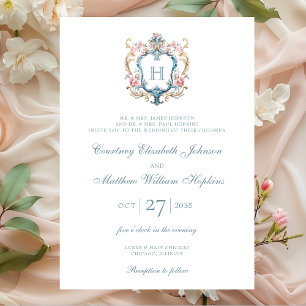 Convites Vintage Monogrammed Floral Crest Casamento