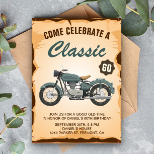 Convites Vintage Motorcycle Adult Birthday Party Invitation