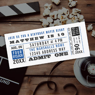 Convites Vintage Movie Ticket Aniversário Cores Personaliza