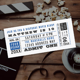 Convites Vintage Movie Ticket Aniversário Cores Personaliza
