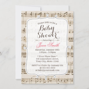 Convites Vintage Music Sheet Baby Shower Invations