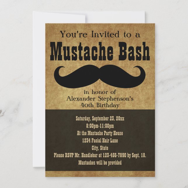 Convites Vintage Mustache Bash (Frente)