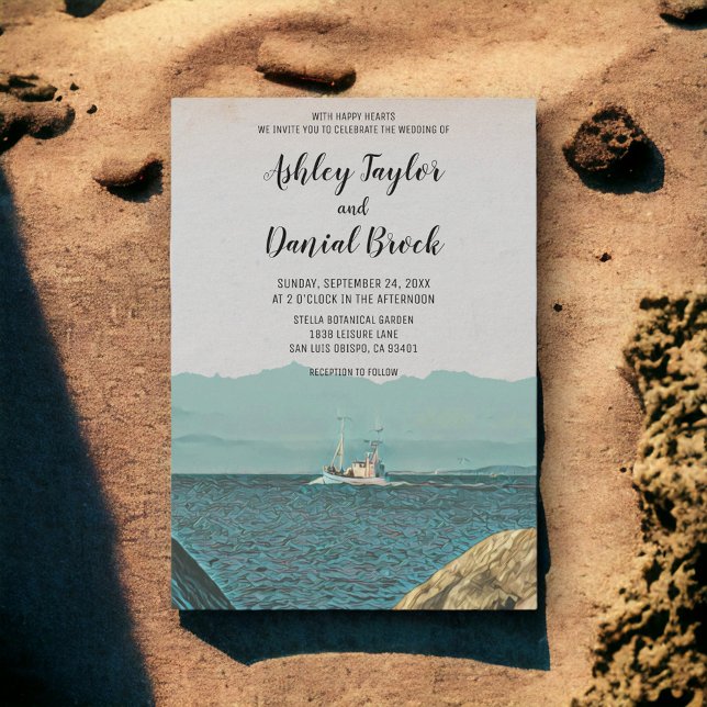 Convites Vintage navio de navegação marinho destino casamen (Criador carregado)