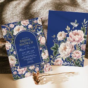 Convites Vintage Navy Blush Chinoiserie Peony Bridal Shower