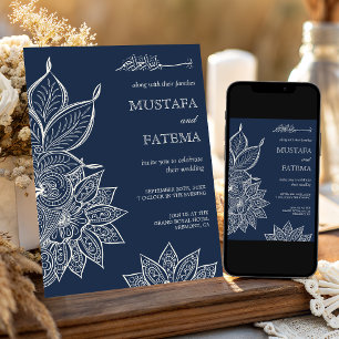 Convites Vintage Navy Creme Mehndi Henna Casamento Muçulman