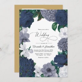 Convites Vintage Navy, Storm Gray & Porcelain White Wedding
