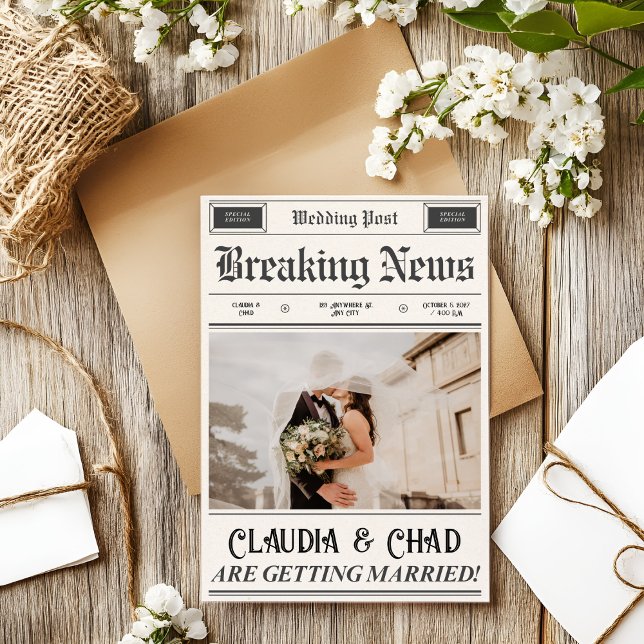 Convites Vintage Newspaper Wedding (Criador carregado)