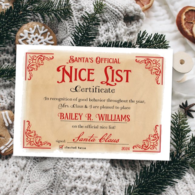 Convites Vintage Nice Certificate Papais noeis Magical (Official Nice List Certificate Santa Claus North Pole letter instant download printable)