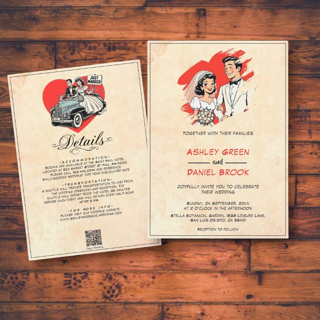 Convites Vintage Noiva Romântica e Casamento em Quadrinhos  (Criador carregado)