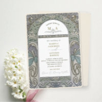 Vintage Nouveau Watercolor WeddiConvite