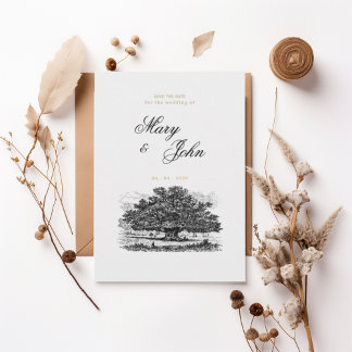 Convites Vintage Oak Tree Elegant Save the Date Invitation