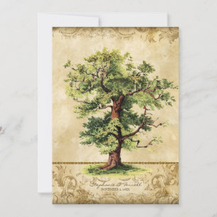 Convites Vintage Oak Tree of Life Swirl Etchings
